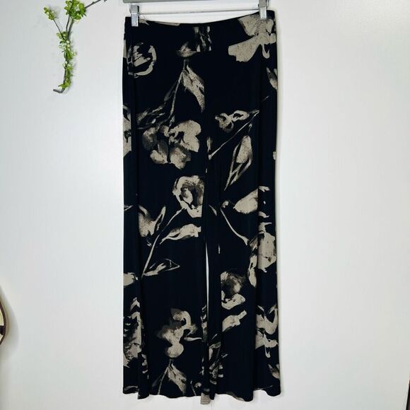 Joseph Ribkoff Black Tan Floral Wide Leg Flowy Pants - Picture 1 of 9